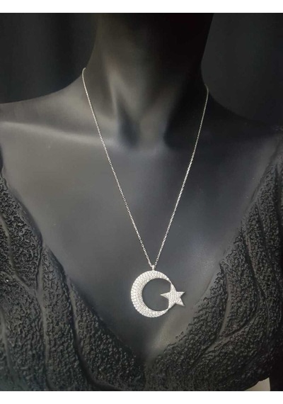 Ay Yıldız Türk Bayrağı Zirconia Taşlı 925 Gümüş Sevgiliye Eşe Anneye Hediye Kolye