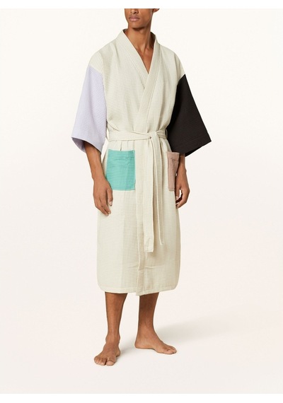 Unisex Kimono, Renk Bloklu, Şal Yakalı, %60 Pamuk, 125 Cm Uzunluk Mor