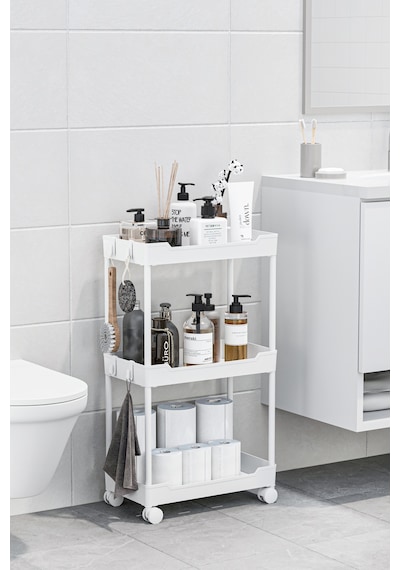 Beyaz 3 Katlı Tekerlekli Düzenleyici Mutfak Ve Banyo Rafı Vesken