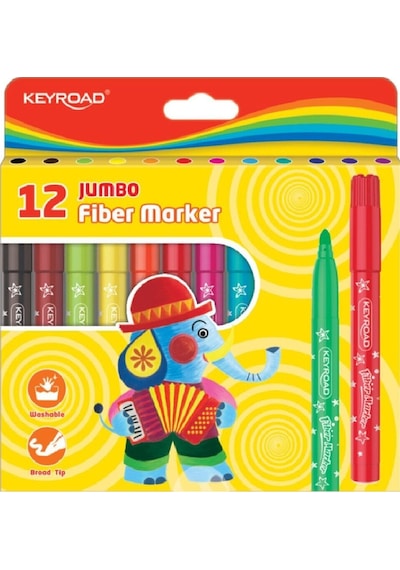 Keçeli Kalem 12 Li Renk Jumbo Fiber Marker Keçeli Kalem Keyroad K