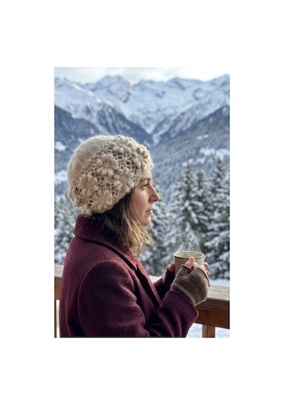Emybox El Örgüsü Siyah Kadın Bere Tığ İşi Çiçek Motifli Bohem Kışlık Şapka - Vintage Stil Yumuşak Örgü Bere Modeli Bej
