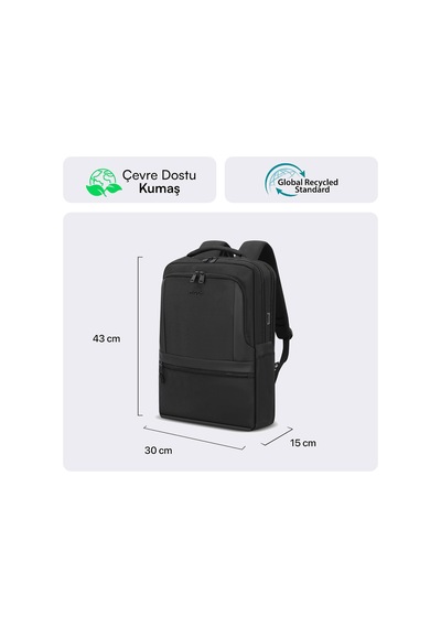 Office Eco Mce-1212 Çevre Dostu 16 İnç Su İtici Laptop Sırt Çantası, Usb Şarj Portlu Bilgisayar Ve Notebook Çantası, Kadın Erkek Bilgisayar İş Çantası, Üniversite Okul Çantası, Siyah
