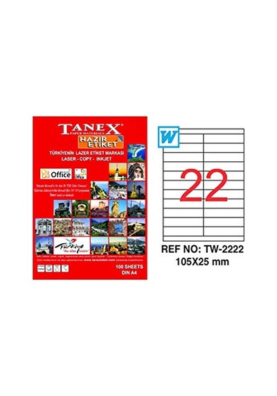 Tanex Laser Etiket 100 Yp 105x25 Laser-copy-ınkjet Tw-2222 Diğer
