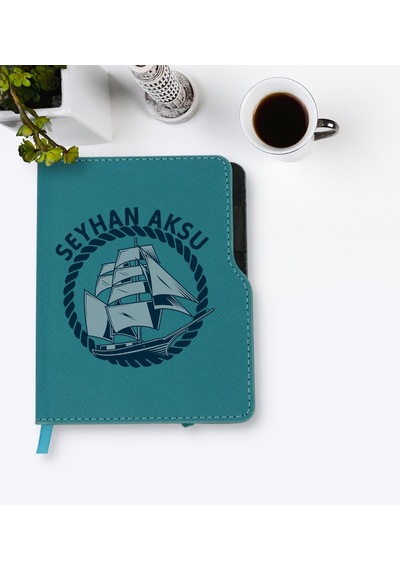 Kişiye Özel Gemi Tasarımlı Turkuaz Termo Deri Defter-1 Turkuaz