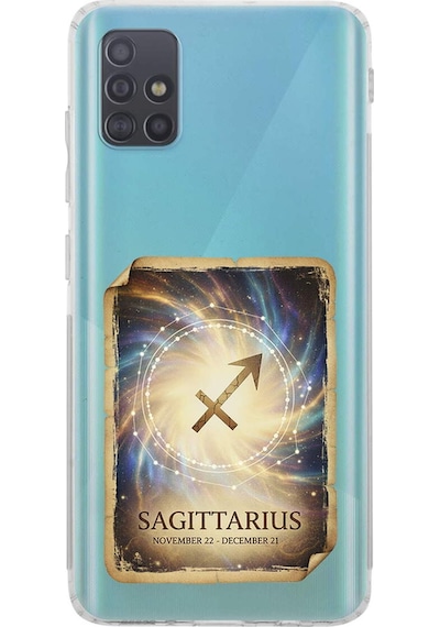 Samsung Galaxy A51 İle Uyumlu Burç Kartları Yay Tasarımlı Şeffaf Silikon Kılıf Şeffaf