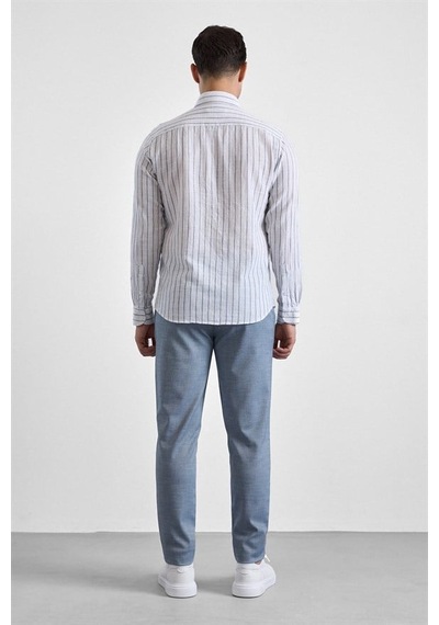 Süvari Lacivert Slim Düğmeli Yaka Casual Gömlek Sgm1008400005-m09