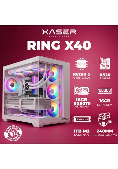 Xaser Ring X40 R-5 5600 16 GB  1 TB M.2 Nvme  SSD 16 GB RX9070 Free Dos Masaüstü Oyuncu Bilgisayarı