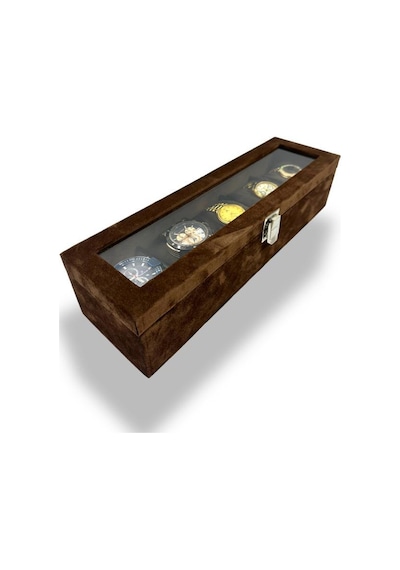 Richbox 5'li Saat Kutusu Kahve Alcantara Süet
