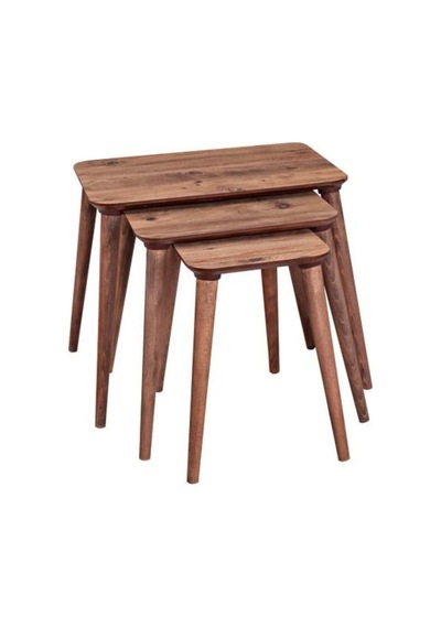 Ahşap Mdf 3 Lü Zigon Sehpa Retro Ayaklı Dikdörtgen Diş Budak