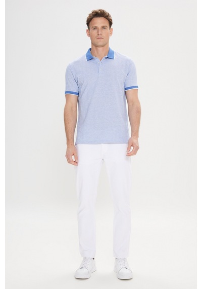 AC&Co / Altınyıldız Classics  Erkek Mavı Slim Fit Dar Kesim Pamuklu Jakarlı Polo Yaka Tişört Mavı