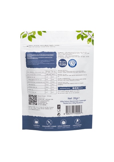 Fruvivo Dondurularak Kurutulmuş Yaban Mersini Freeze Dry Blueberry Şeker İlavesiz %100 Doğal Vegan Atıştırmalık 20 G