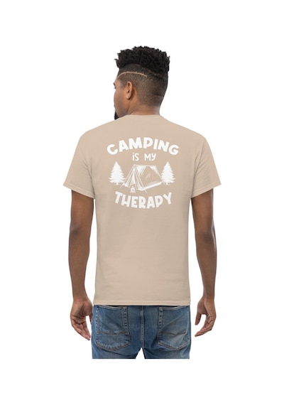 Wildstyle Camping Is My Therapy Kamp Çadır Doğa Baskılı Unisex Bisiklet Yaka Tişört Camel