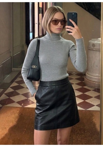 Onno Style Women Fitilli Balıkcı Yaka Basic Kazak Gri