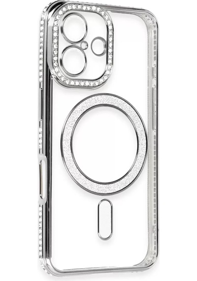 Newface Apple Apple iPhone Uyumlu  16 Kılıf Joke Simli Magneticsafe Kılıf - Gri