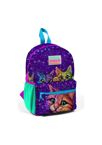 Minik Yuva Sırt Çantası Mor Pembe Kedi Desenli İki Bölmeli 23532