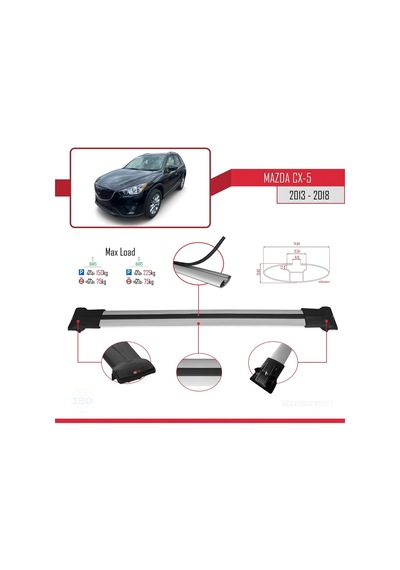 Mazda Cx-5 2013-2018 Arası İle Uyumlu Fly Model Ara Atkı Tavan Barı Gri