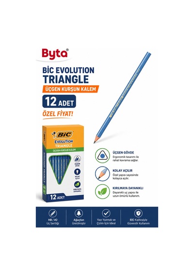 Evolution Triangle Üçgen Kurşun Kalem Hb 12 Adet Ergonomik Gövde, Kolay Açılır Siyah
