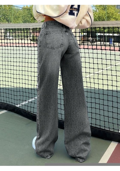 Kadın Düşük Bel Denim Pantolon Gri