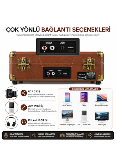 Ultratekno Mzl-p01 Bluetooth Plak Çalar, 3 Hız 33/45/78 Rpm , Usb/sd/aux/rca/kulaklık Destekli, Dahili Hoparlörlü Taşınabilir Retro Valiz Pikap 1 Adet