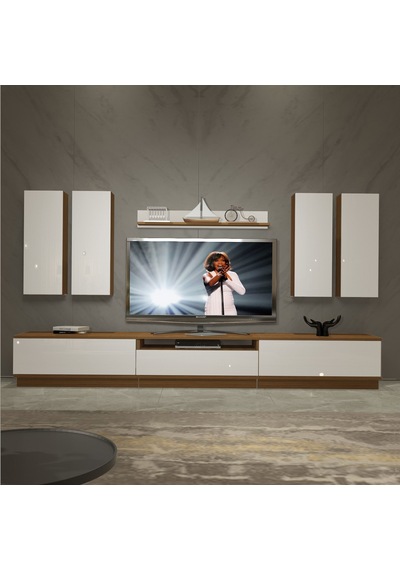 Decoraktiv Trendstyle 8ds Mdf Tv Ünitesi Tv Sehpası - Ceviz Beyaz Ahşap - Beyaz