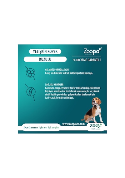 Zoey Kuzulu Yetişkin Köpek Maması 15 Kg