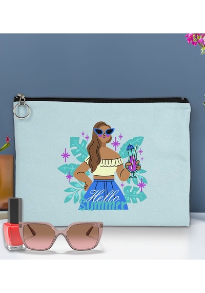 Bk Gift Yaz Temalı-3 Astarlı Açık Mavi Portföy Çanta 30x21cm, Baskılı El Çantası, Organizer Çanta