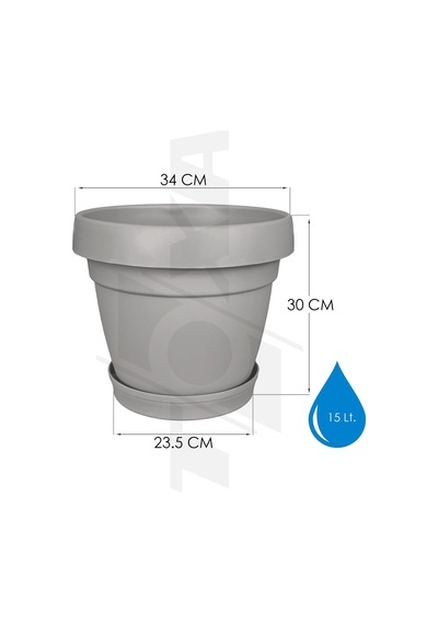 Tabaklı Delikli Plastik Çiçek Saksısı, 34 Cm 15 Lt, 1 Adet, Bej Diğer