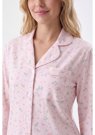 Nbb Pembe Çiçekli Önden Düğmeli Pijama Takım