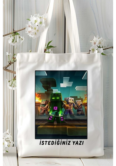 Art Hediye Minecraft Oyun Baskılı Omuz Çanta Kişiye Özel Model 5 Çok Renkli