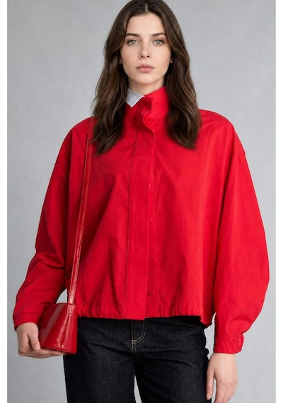 Defacto %100 Pamuk Regular Fıt Poplin Uzun Kollu Kırmızı Tunik H0675ax26sprd282 Kırmızı-rd282