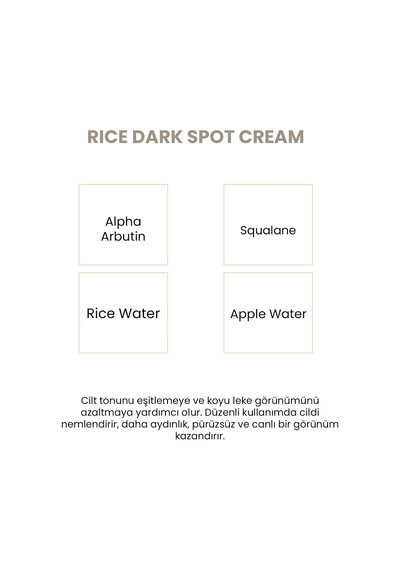 Rice Dark Spot Pirinç Özlü Aydınlatıcı & Nemlendirici Krem 50 Ml