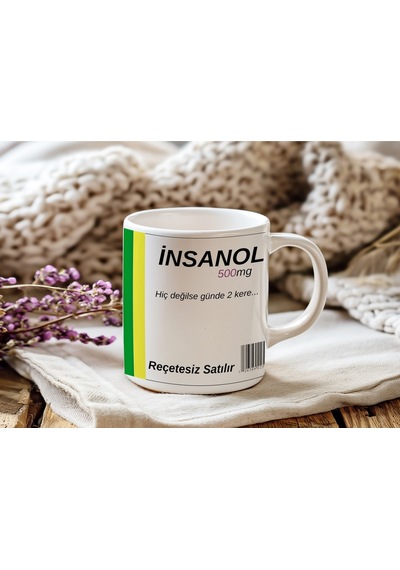 İnsanol 500mg Tasarım Komik Kupa Bardak Hiç Değilse Günde 2 Kere Yazılı Mizahi Hediye Bardak Beyaz