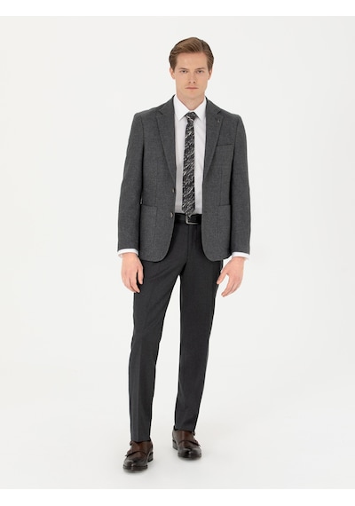 Cacharel Antrasit Slim Fit Yün Karışımlı Kumaş Pantolon Gri