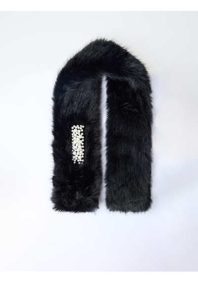 Jimmy Key Siyah İnci Detaylı Peluş Atkı 5ww315535900