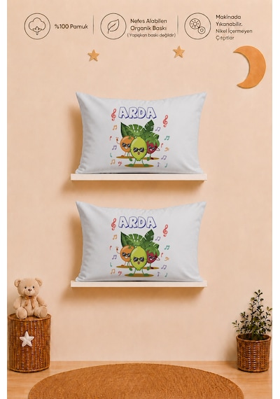 İsimli Erkek Bebek Hediye Seti 2 Adet 35x45 %100 Pamuk Yastık Kılıfı Ve Ham Bez Kıyafet Kesesi 2010y2k3x