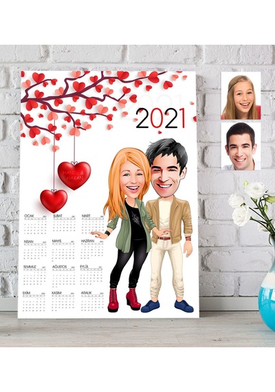 Kişiye Özel Sevgililer Karikatürlü 2021 Duvar Takvimi - 8