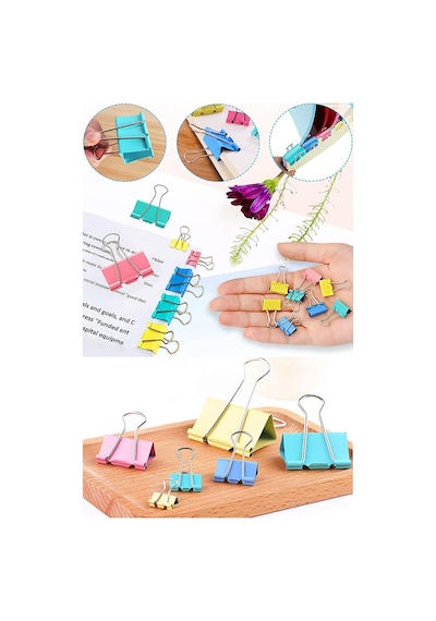 Renkli Çelik Kıskaç Klips 32 Mm 12 Adet Evrak Mandalı Renkli Metal Mandal Binder Clips Kıskaç 120 Sayfa Kapasiteli