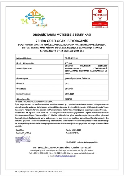 Beyorganik Organik Muhallebi Karışımı Yulaflı 200gr Pestisit Ve Aflatoksin Analizli Belirtilmemiş