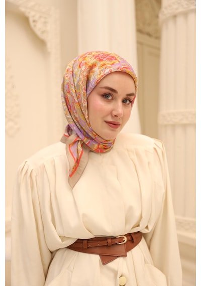 Silk Home Olinda İpek Eşarp 47002-21 Vizon, Mercan, Lila, Asit, Gümüş