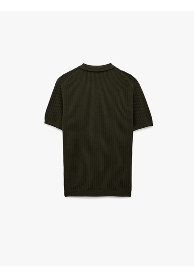 Koton Regular Fit Dokulu Pamuklu Düğmeli Polo Yaka Kısa Kollu Triko Tişört Haki 6sam70015ht