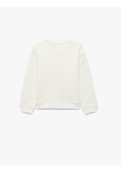 Koton Stitch Baskılı Şardonlu Uzun Kollu Bisiklet Yaka Lisanslı Sweatshirt Ekru 7wkg10044ak