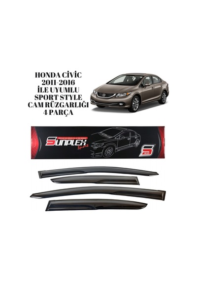 Honda Civic 2011 2012 2013 2014 2015 2016 İle Uyumlu Sport Style Cam Rüzgarlığı 4 Parça Sunplex 1 Adet