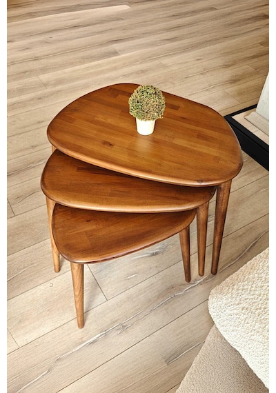 Fawdecor Amorphous Orta Sehpa Ve 3'lü Zigon Sehpa Seti Ceviz