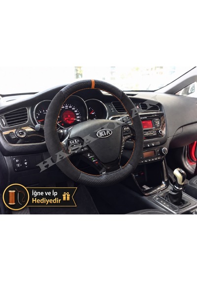 Kia Pro Ceed Dikme Direksiyon Kılıfı Alcantara Süet Mat Karbon Taba Yüzük Ve Dikiş 2013-2018 Siyah