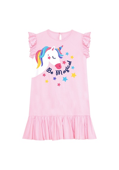 Denokids Unicorn Magic Kız Çocuk Pembe Elbise Renkli Çok Renkli