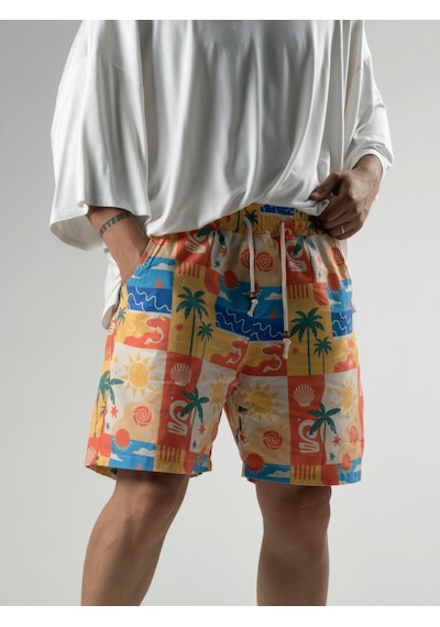 Cocopelli Summer Vibes Patchwork Gabardin Erkek Şort Coc3284 Desenli