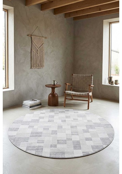 Etnik Craft Madre Modern Desenli Yuvarlak Halı Md06 Gri Gri-bej