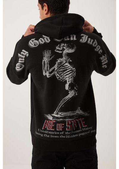 Polostate Erkek Ön Arka Age Of State Baskılı Sweatshirt Siyah