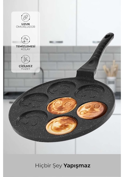 Granit Yüz Emojili Pankek Tava, Gülenyüz Emojili Pankek Tavası 28 Cm