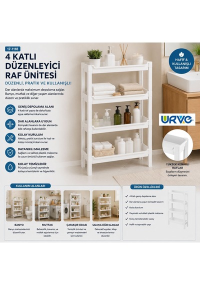 4 Katlı Sepet Organizer Raf Düzenleyici 465x145x690 Mm Çok Renkli